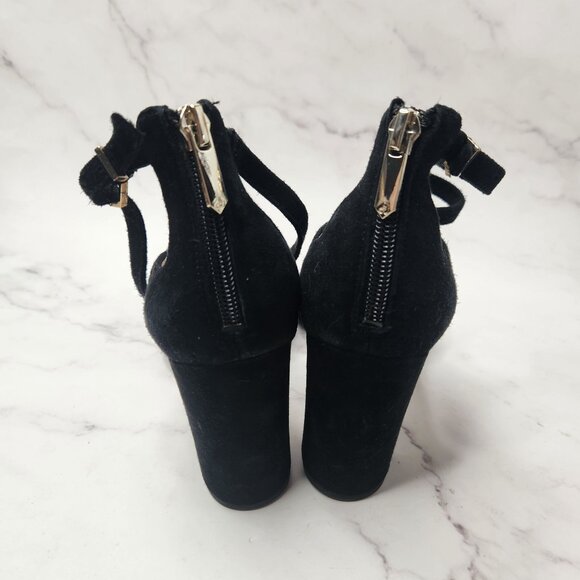 Sam Edelman Suede Leather Black Strappy Heels Chunky Block Heel Women's 8.5 - Picture 5 of 10